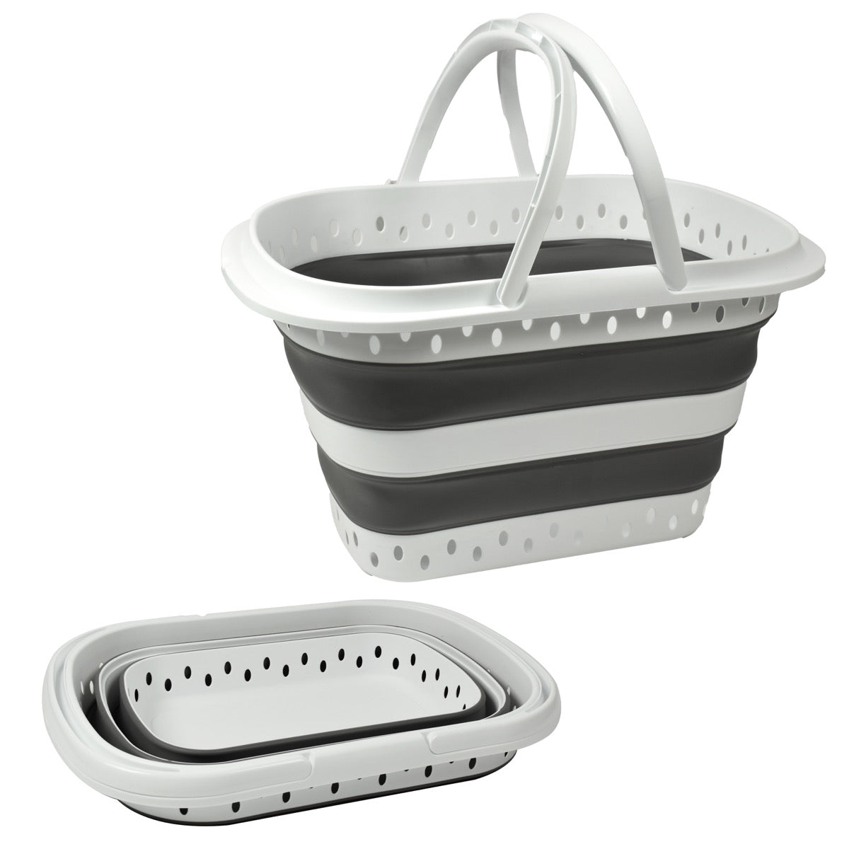 MAURY'S CESTO PORTA BIANCHERIA PIEGHEVOLE CON MANICI GRIGIO E BIANCO 40 LT