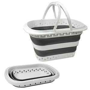 MAURY'S CESTO PORTA BIANCHERIA PIEGHEVOLE CON MANICI GRIGIO E BIANCO 40 LT