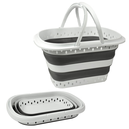 MAURY'S CESTO PORTA BIANCHERIA PIEGHEVOLE CON MANICI GRIGIO E BIANCO 40 LT