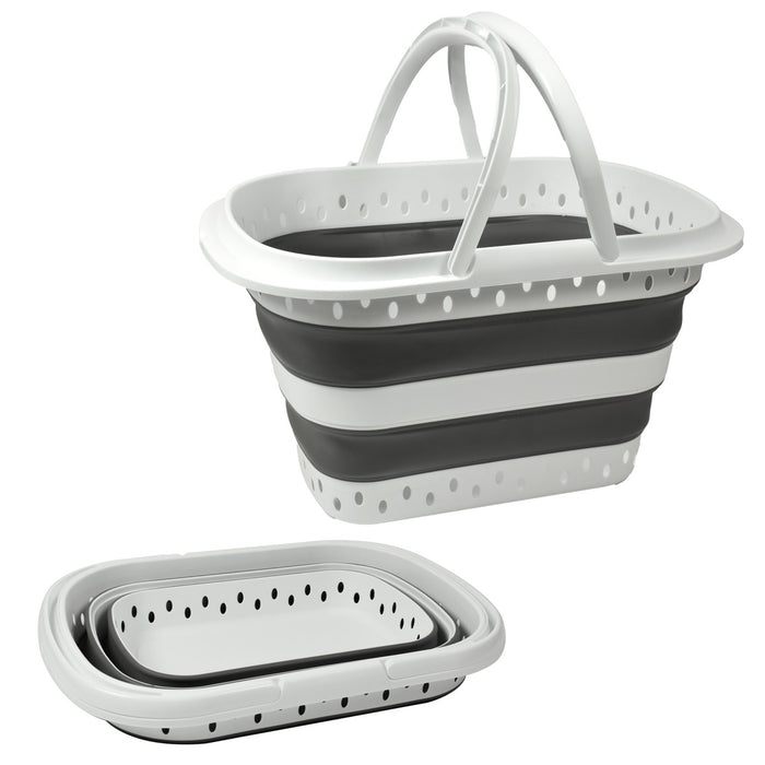 MAURY'S CESTO PORTA BIANCHERIA PIEGHEVOLE CON MANICI GRIGIO E BIANCO 40 LT