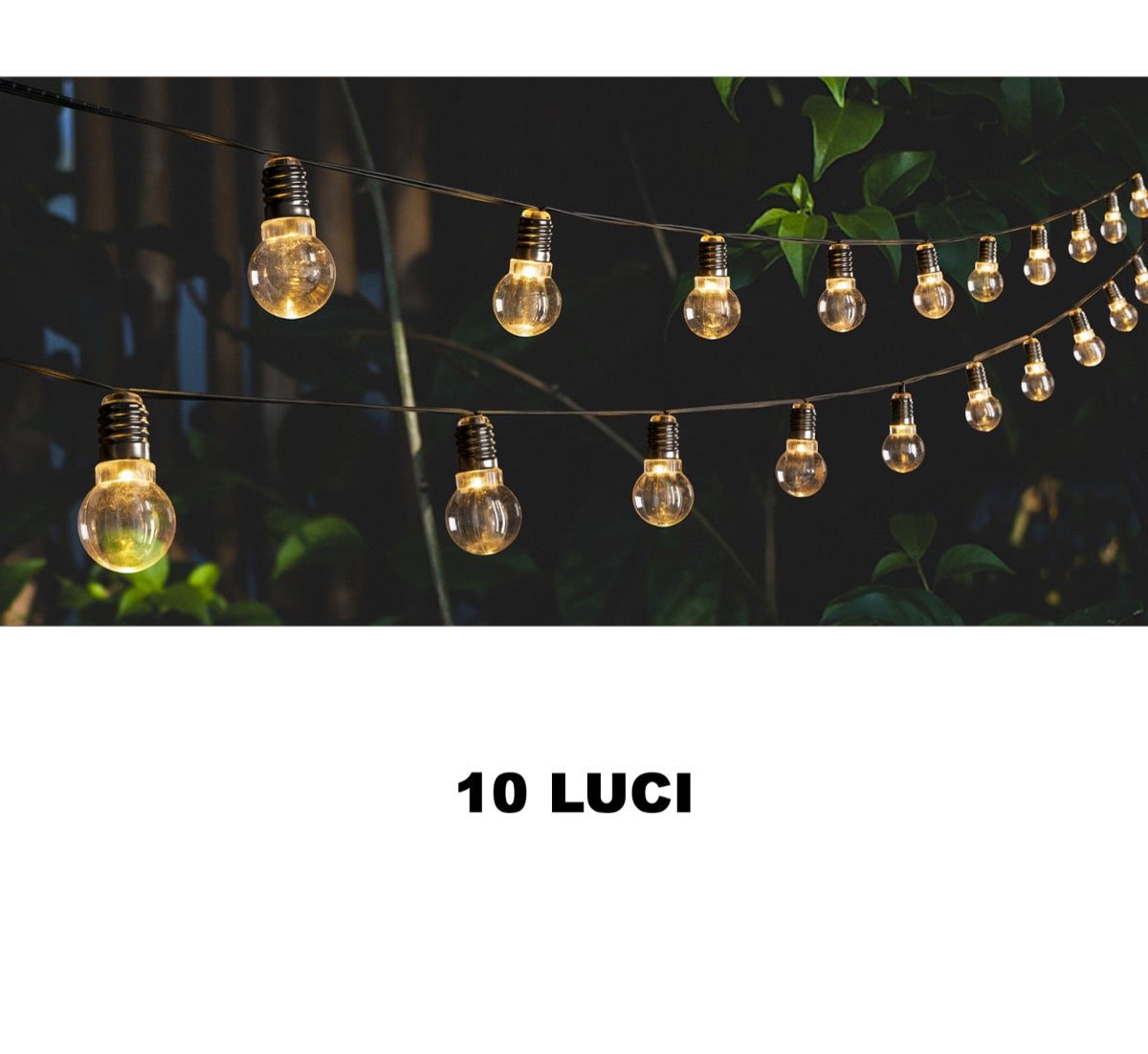HIGH-TECH CATENA LUMINOSA ENERGIA SOLARE 10 LAMPADINE 5 CM LUNGHEZZA 2MT