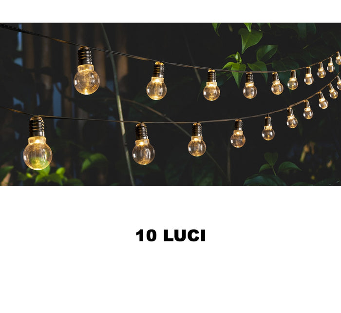 HIGH-TECH CATENA LUMINOSA ENERGIA SOLARE 10 LAMPADINE 5 CM LUNGHEZZA 2MT