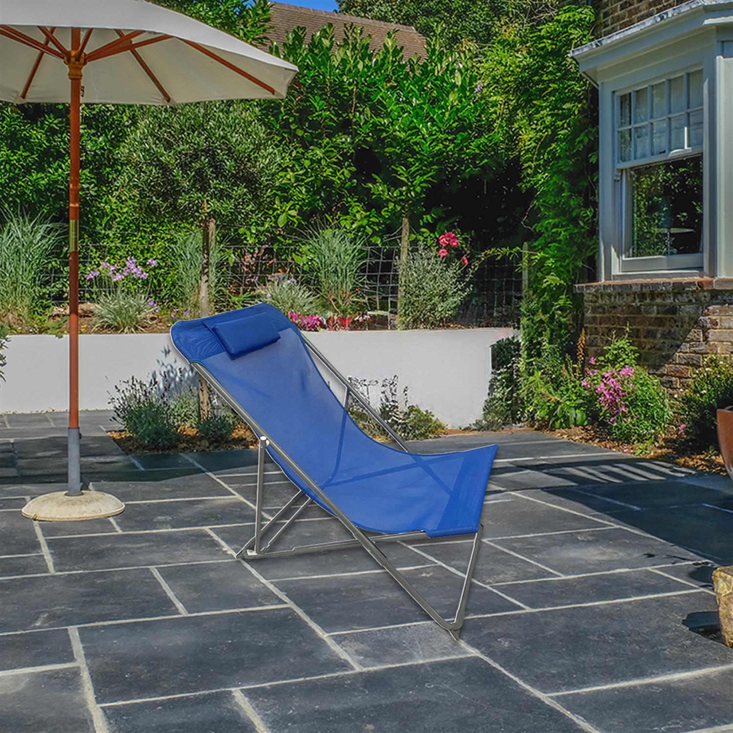 SDRAIO IN ACCIAIO E TEXTILENE BLU CON POGGIATESTA MORBIDO