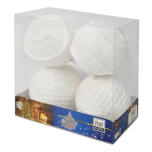 MAURY'S BOX CON 4 PALLINE DA 12CM IN COLORE BIANCO DECORATO