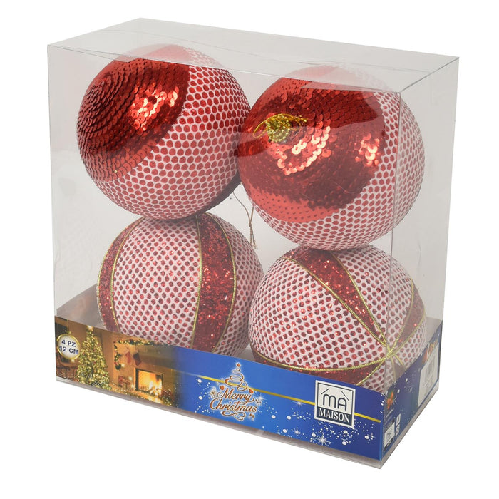 MAURY'S BOX DA 4 PALLE LUX DA 12 CM IN COLORE ROSSO CON PAILLETTES