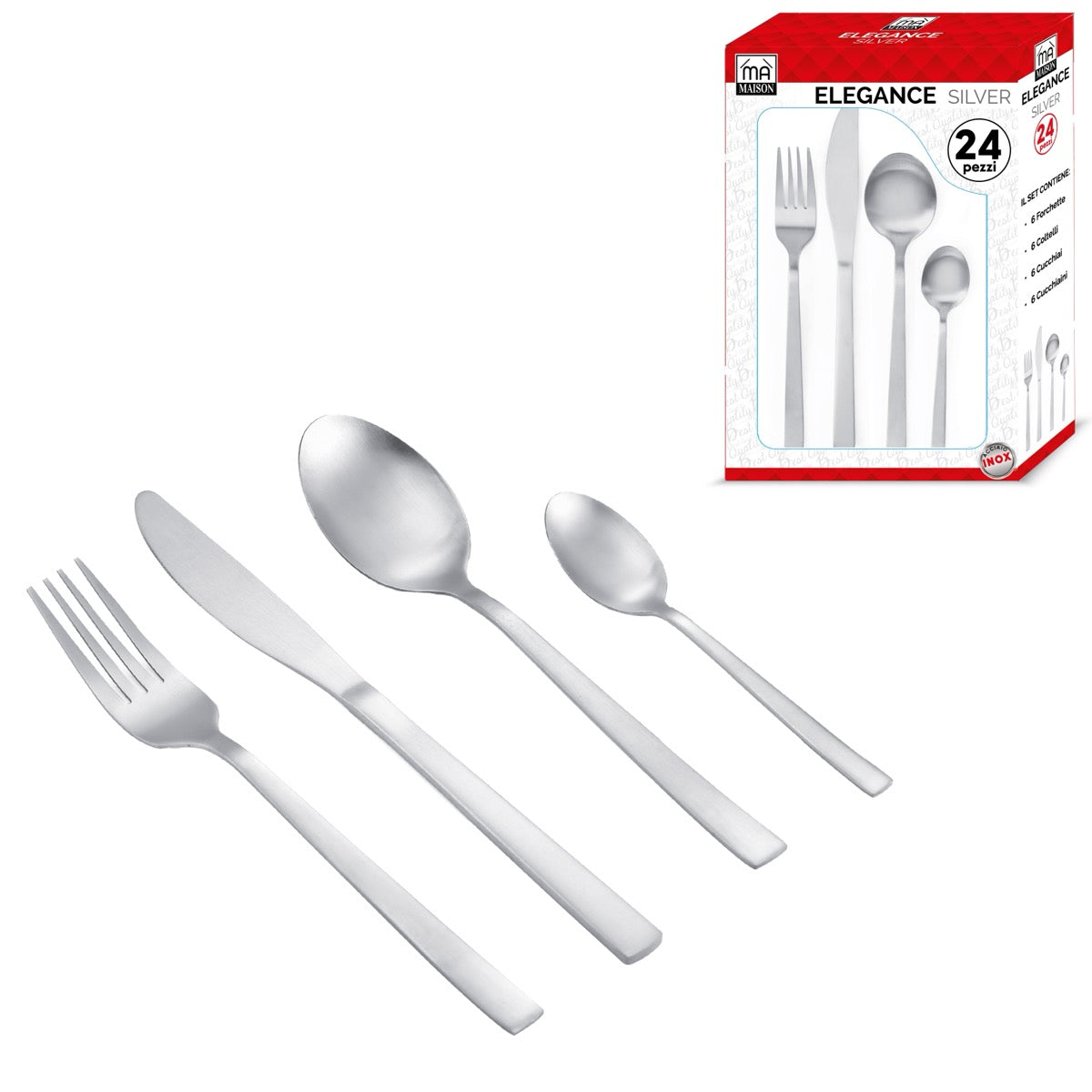 MAURY'S ELEGANCE SET DI 24 POSATE DA TAVOLA COLORE ARGENTO