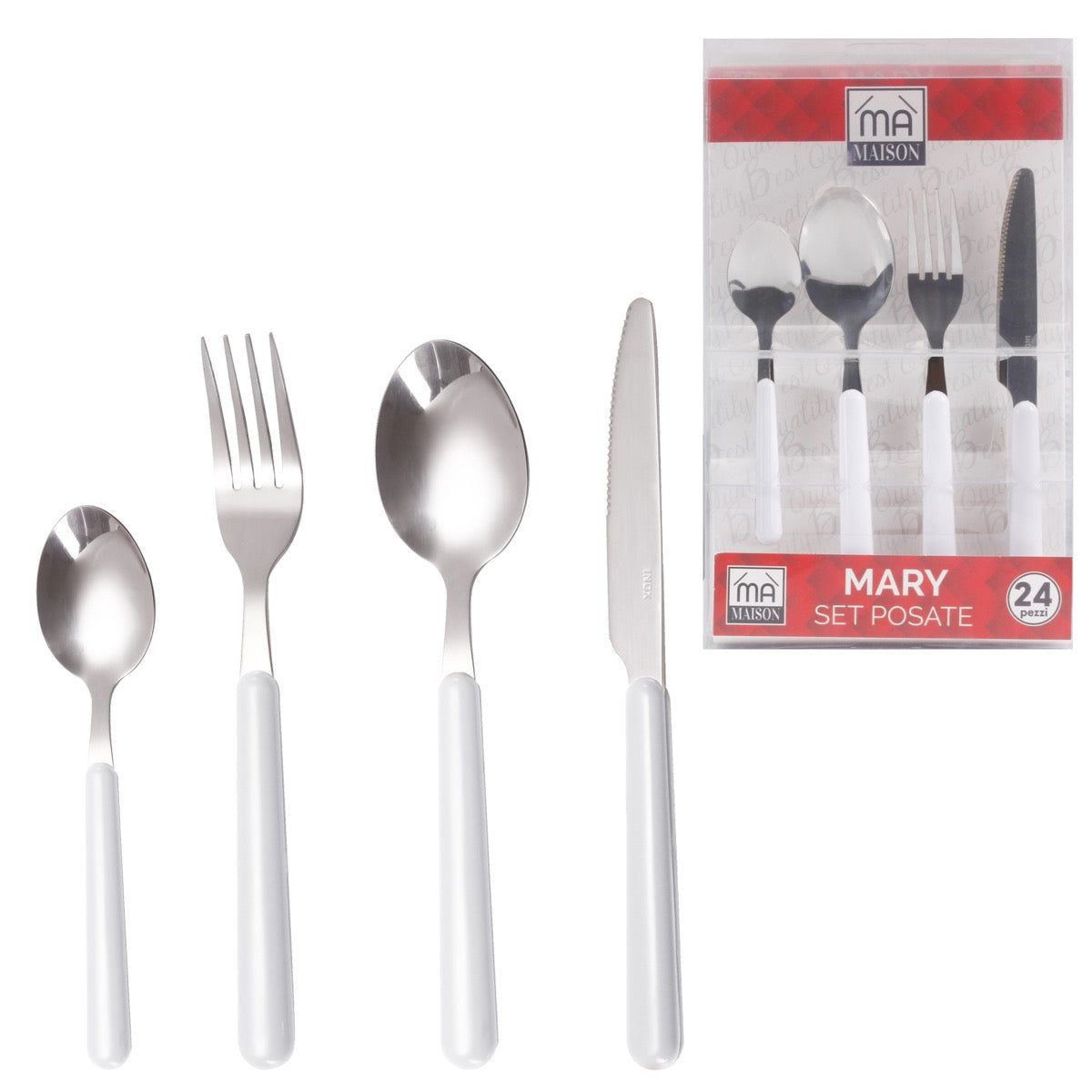 MAURY'S SET POSATE MARY IN CONFEZIONE DA 24 PEZZI IN COLORE BIANCO