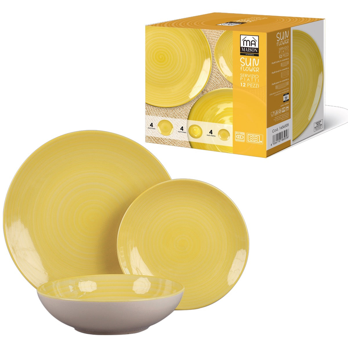MA MAISON SERVIZIO DI PIATTI SUNFLOWER DA 12 PEZZI IN COLORE GIALLO