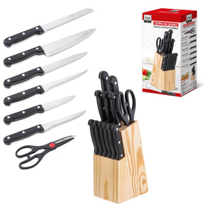 MA MAISON CEPPO IN LEGNO CON 11 COLTELLI + 1 FORBICE CON MANICI COLOR NERO