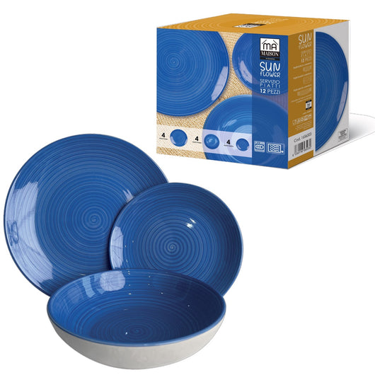 MA MAISON SERVIZIO DI PIATTI SUNFLOWER DA 12 PEZZI IN COLORE BLU
