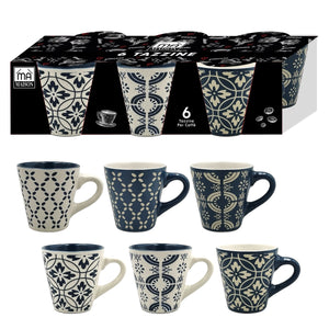 MA MAISON SET 6 TAZZINE ETNIC DA CAFFÈ FANTASIA POSITANO CON FIGURE GEOMETRICHE