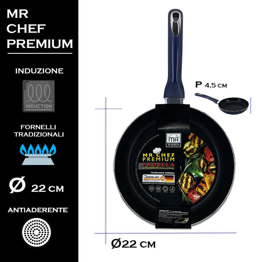 MA MAISON MR CHEF PREMIUM PADELLA CM.22 ANTIADERENTE IN ALLUMINIO CUCINA TRADIZIONALE E INDUZIONE
