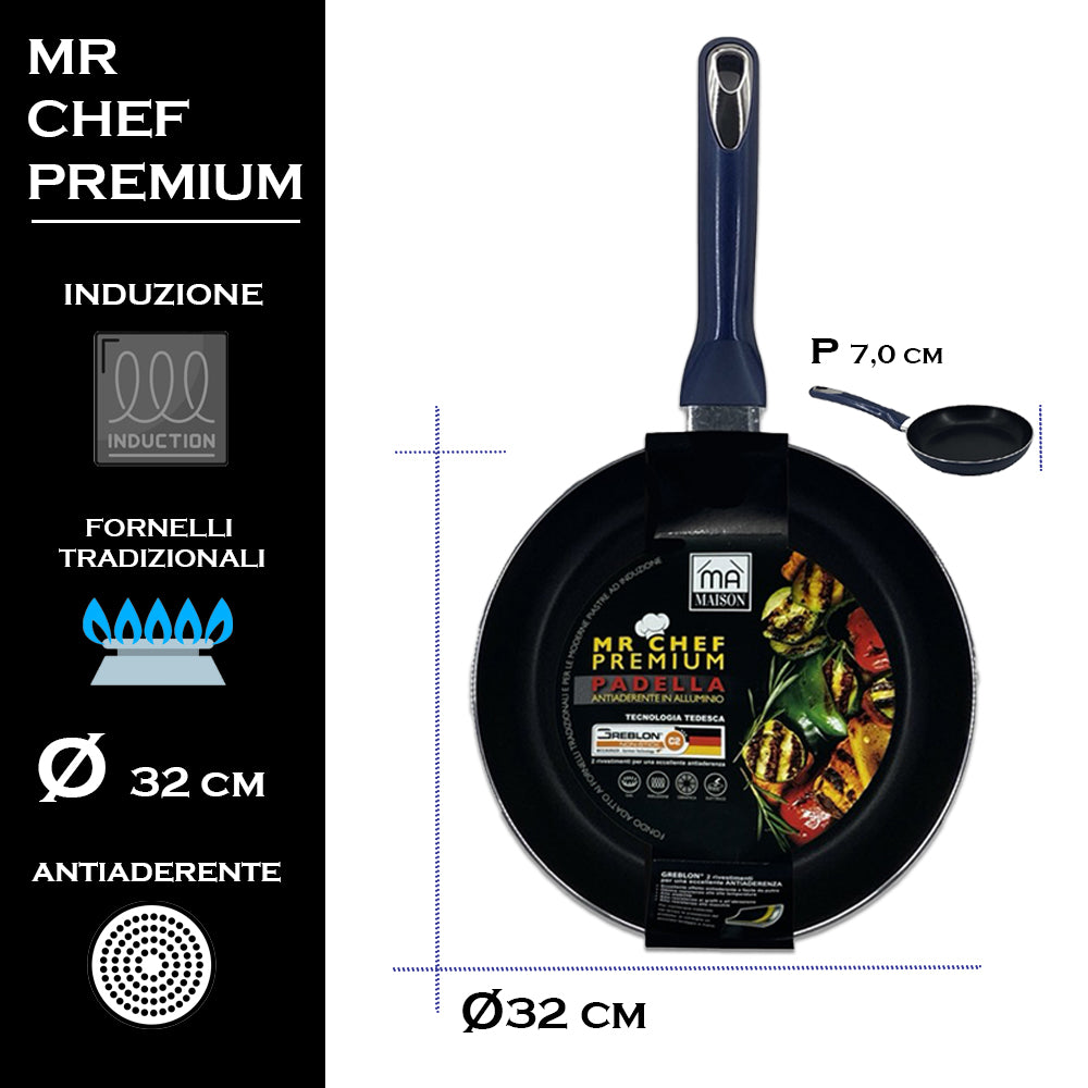 MA MAISON MR CHEF PREMIUM PADELLA CM.32 ANTIADERENTE IN ALLUMINIO CUCINA TRADIZIONALE E INDUZIONE