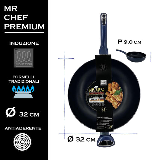 MA MAISON MR CHEF PREMIUM SALTAPASTA CON MANICI CM.32 ANTIADERENTE IN ALLUMINIO CUCINA TRADIZIONALE E INDUZIONE