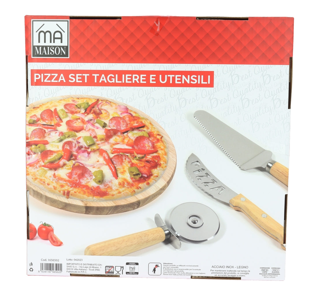SET PIZZA CON TAGLIERE IN LEGNO E UTENSILI PROFESSIONALI