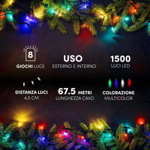 HIGH-TECH FILO LED 1500 MINILUCCIOLE MULTICOLOR CON BOB 67.5 MT USO INTERNO E ESTERNO