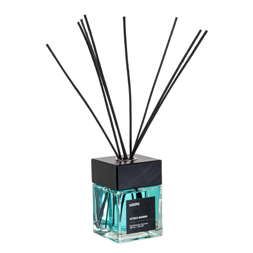 Diffusore per Ambienti con Bastoncini e Tappo in Legno Bizzotto Formato: 200 ml, Fragranza: Acqua Marina