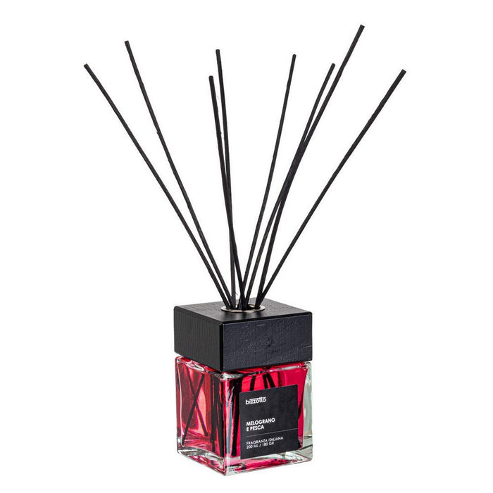 Diffusore per Ambienti con Bastoncini e Tappo in Legno Bizzotto Fragranza: Melograno e Pesca, Formato: 200 ml