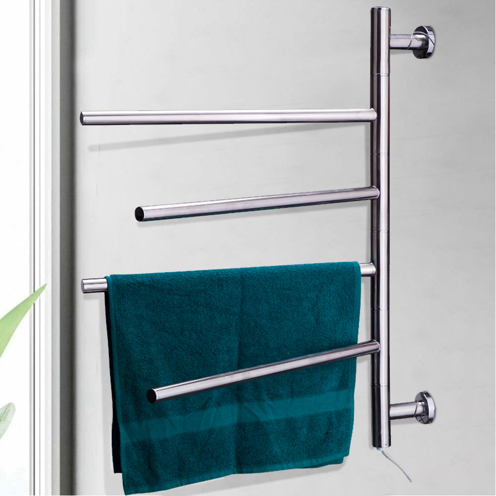 Termoarredo Elettrico 50W Scaldasalviette con 4 Ganci Girevoli Cromo Lucido