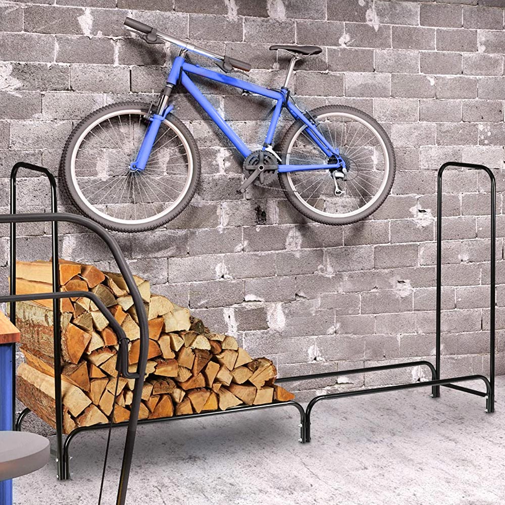 Portalegna in Metallo Interno Esterno Legnaia Camino Stufa 240x35x120cm Nero