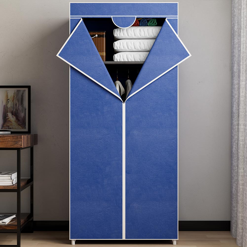 Armadio in Tessuto TNT Guardaroba Appendiabiti con Ripiano 70x46H160 cm Blu