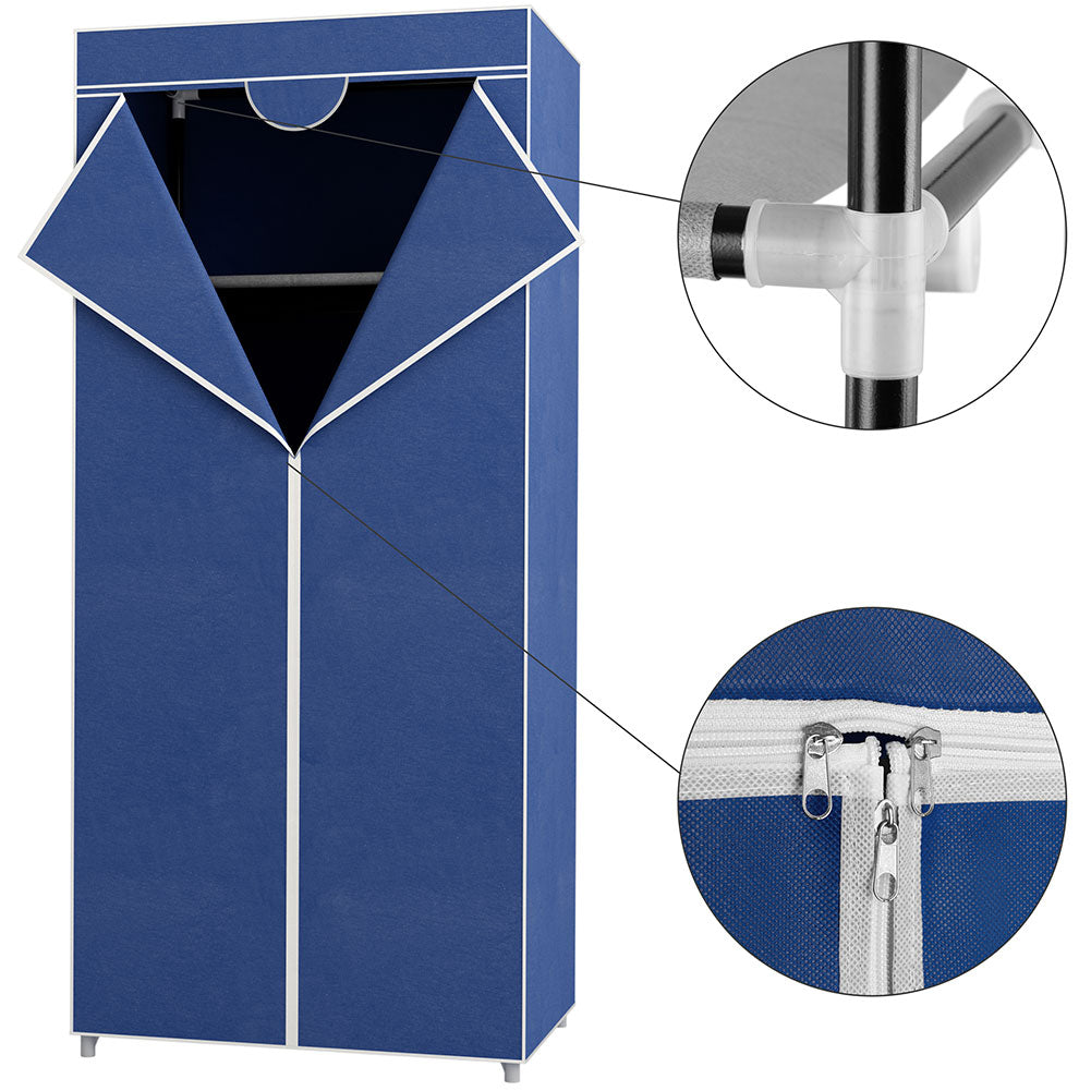 Armadio in Tessuto TNT Guardaroba Appendiabiti con Ripiano 70x46H160 cm Blu