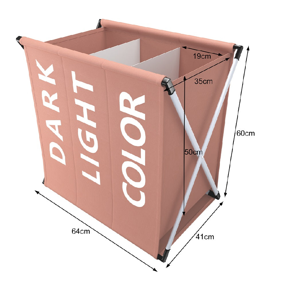 Cesto PortaBiancheria Triplo Metallo e Tessuto Pieghevole Salvaspazio 64x38H62cm