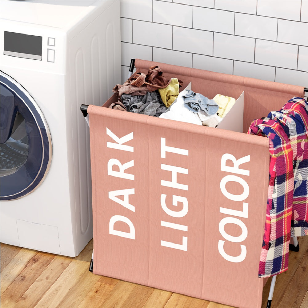 Cesto PortaBiancheria Triplo Metallo e Tessuto Pieghevole Salvaspazio 64x38H62cm