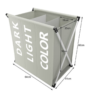 Cesto PortaBiancheria Triplo Metallo e Tessuto Pieghevole Salvaspazio 64x38H62cm