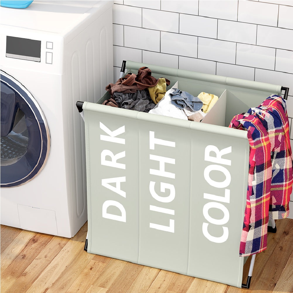 Cesto PortaBiancheria Triplo Metallo e Tessuto Pieghevole Salvaspazio 64x38H62cm