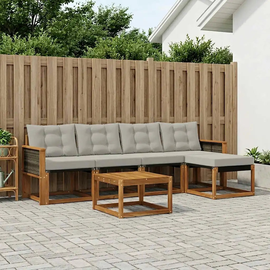 Set di divani da esterno 6 pcs Naturale e Grigio Chiaro