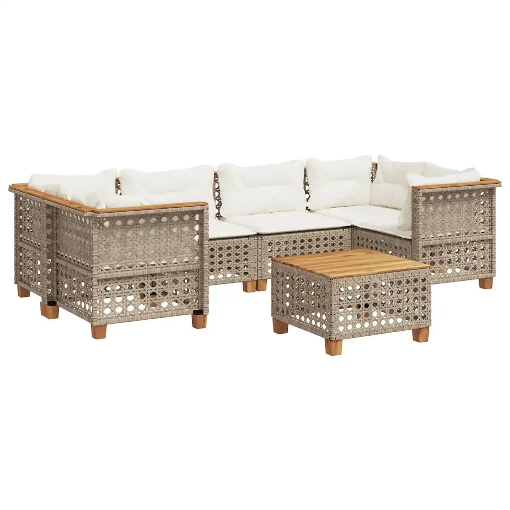 Set Divani da Giardino 7 pz con Cuscini Beige in Polyrattan