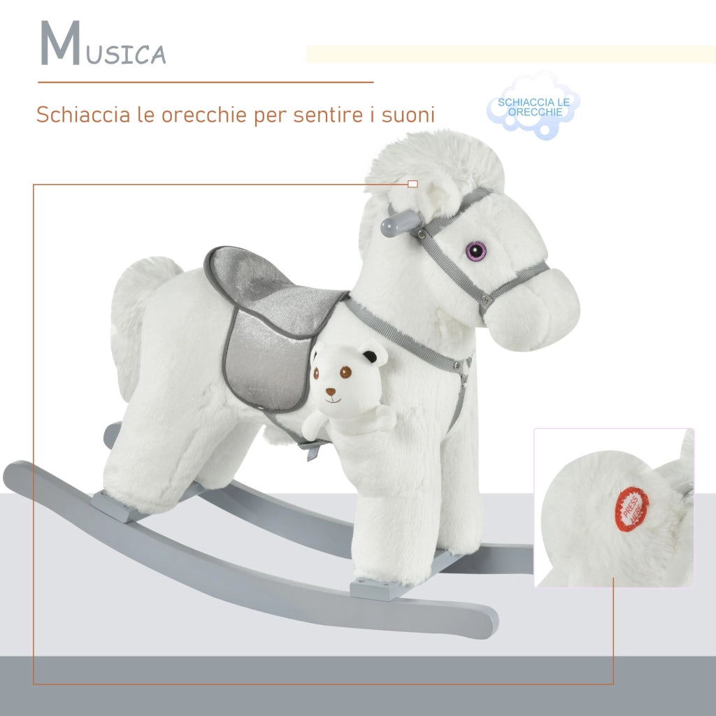 EasyComfort Cavallo a Dondolo con Suoni e Orsetto Incluso per Bimbi da 18-36 Mesi