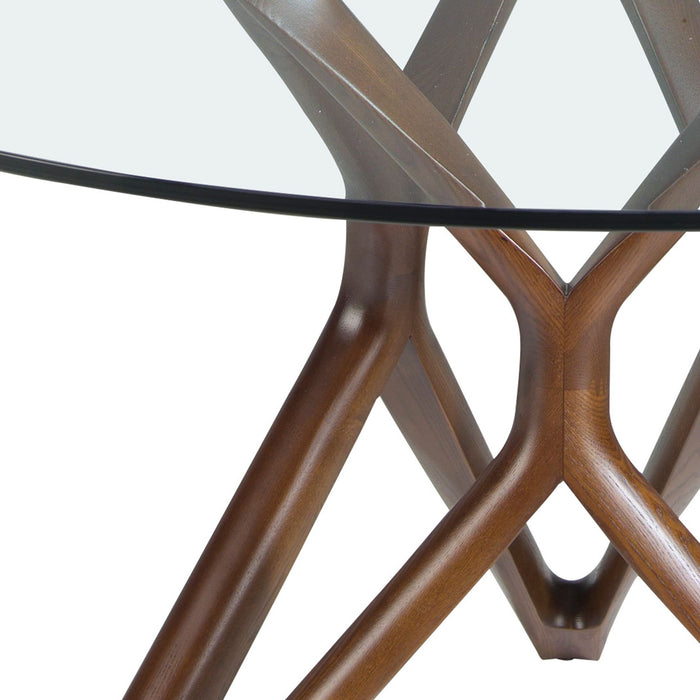 Tavolo da pranzo rotonda vetro temperato e noce