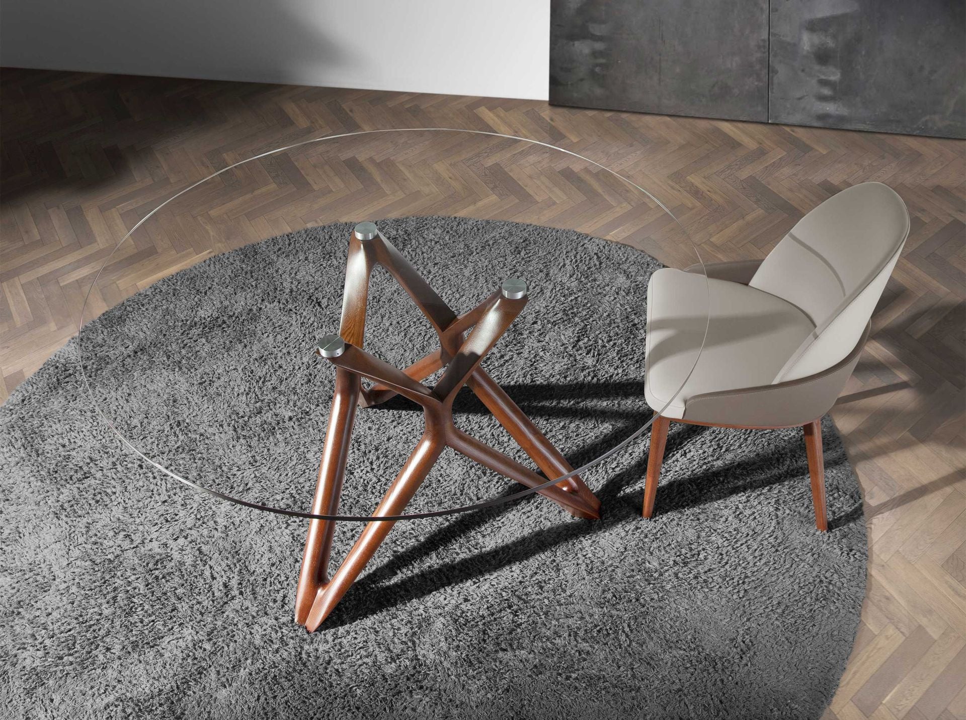 Tavolo da pranzo rotonda vetro temperato e noce