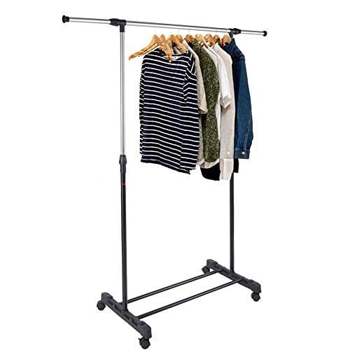 Stand Appendiabiti Allungabile Singolo Asta Estensibile con Ruote 89x41x93/145