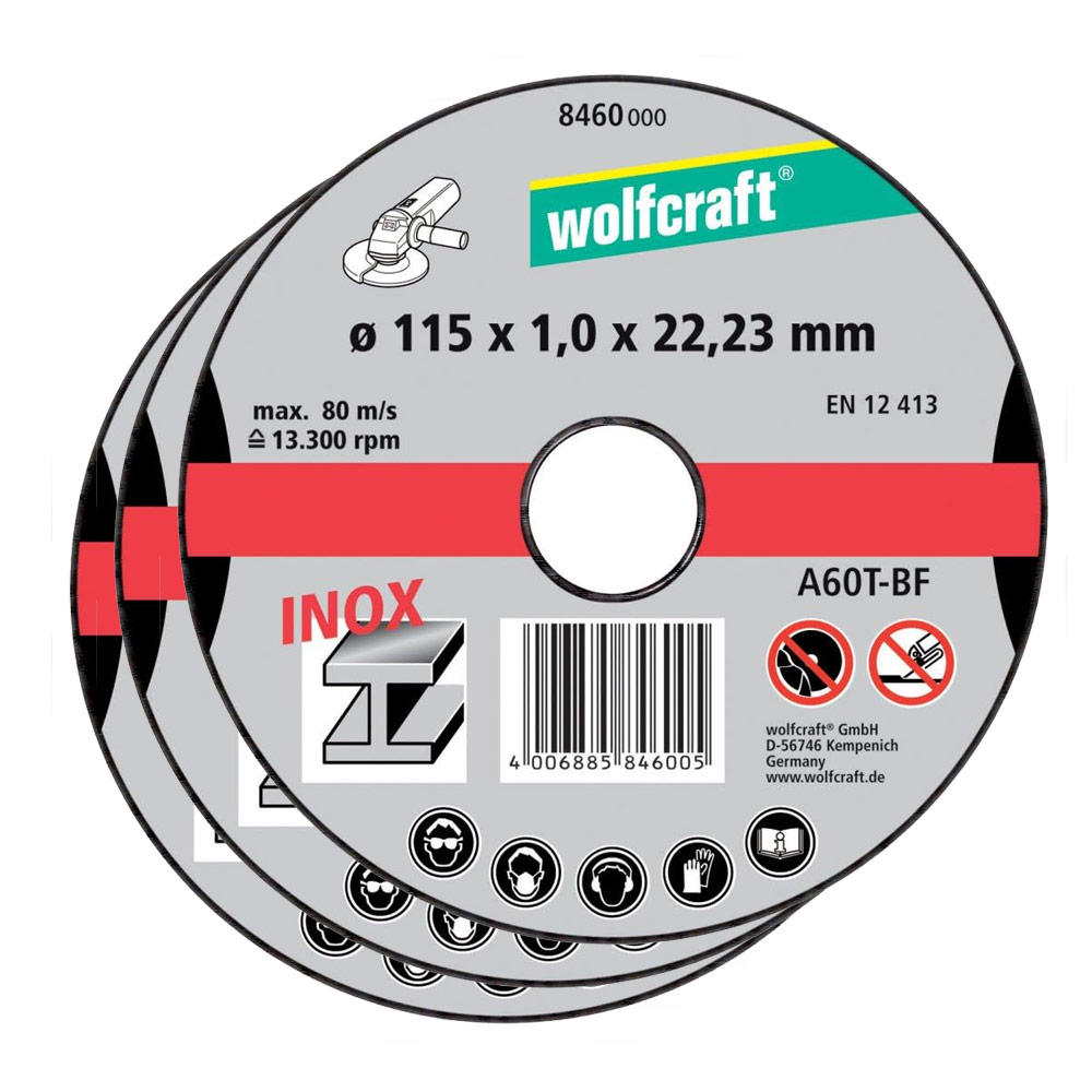 Set 3 Dischi da Taglio Ultrasottili per Acciaio Inossidabile Wolfcraft