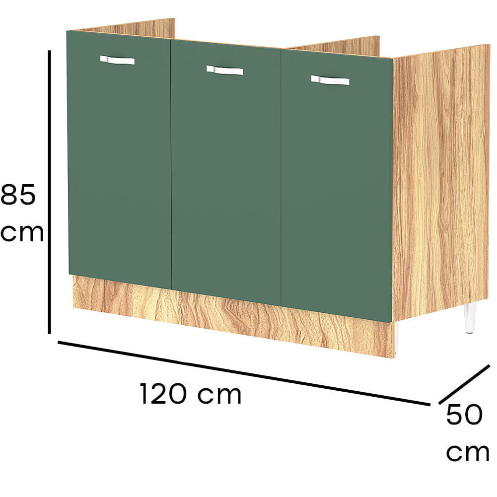 Mobile Sottolavello Cucina Componibile Mobiletto in Legno Colore Verde con 3 Ante