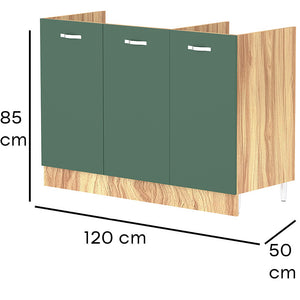 Mobile Sottolavello Cucina Componibile Mobiletto in Legno Colore Verde con 3 Ante