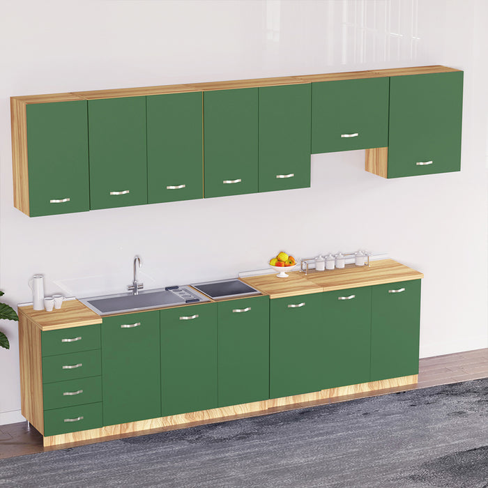 Mobile Sottolavello Cucina Componibile Mobiletto in Legno Colore Verde con 3 Ante