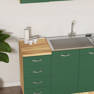 Mobile Sottolavello Cucina Componibile Mobiletto in Legno Colore Verde con 3 Ante