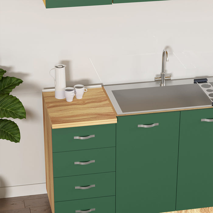 Mobile Sottolavello Cucina Componibile Mobiletto in Legno Colore Verde con 3 Ante