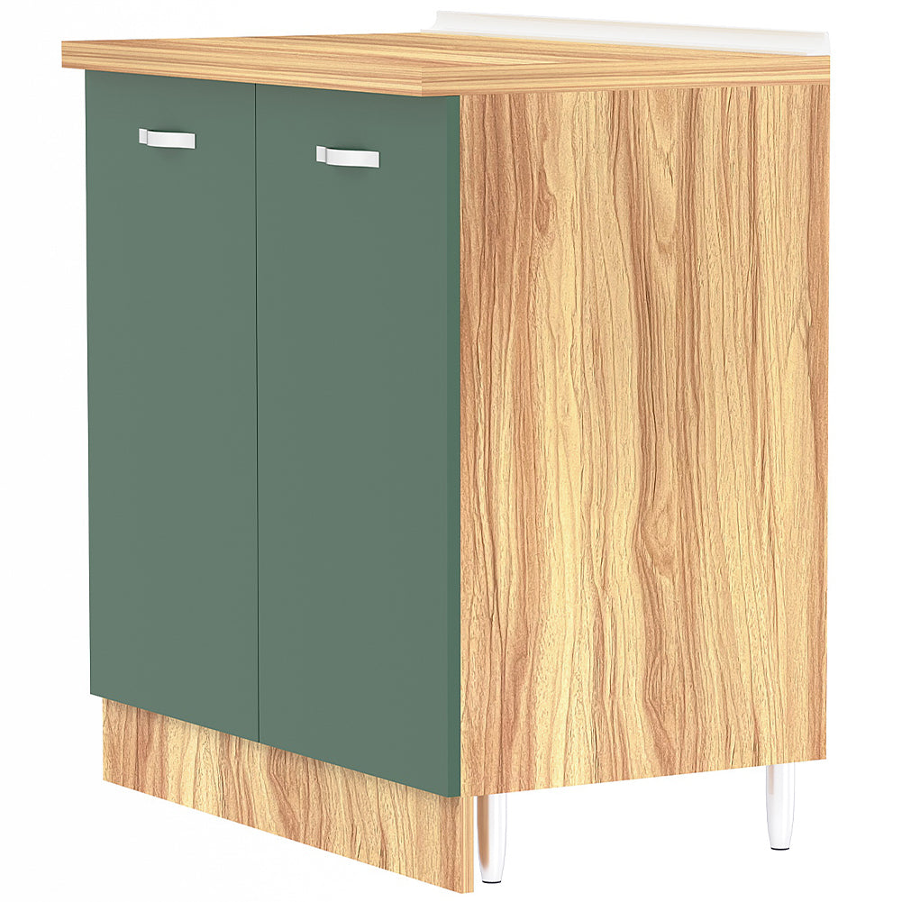 Mobile Base per Cucina Componibile in Legno Colore Verde con 2 Ante 2 Scomparti