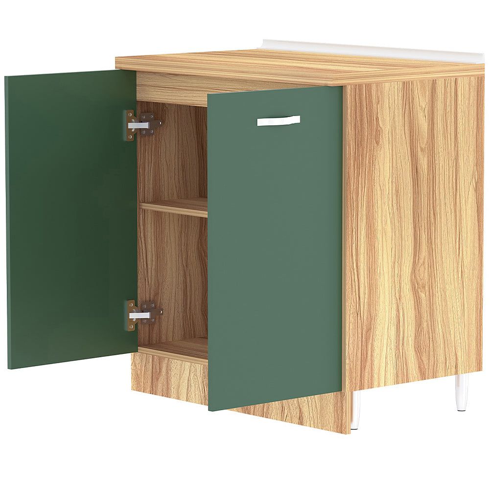 Mobile Base per Cucina Componibile in Legno Colore Verde con 2 Ante 2 Scomparti