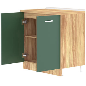 Mobile Base per Cucina Componibile in Legno Colore Verde con 2 Ante 2 Scomparti