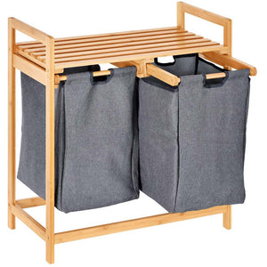 Cesto Porta Biancheria in Legno Bambù 2 Cesti in Tessuto con Mensola Superiore