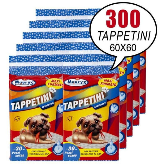 300 MAURY'S TAPPETINI ASSORBENTI PER ANIMALI 60 X 60 CM 10 X 30 PZ USA E GETTA