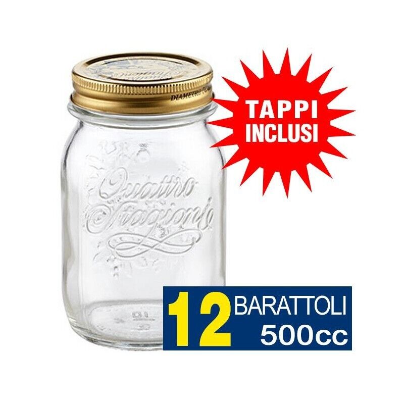 12 BARATTOLI 500CC QUATTRO STAGIONI BORMIOLI VASO PER CONSERVE CON 12 TAPPI INCLUSI
