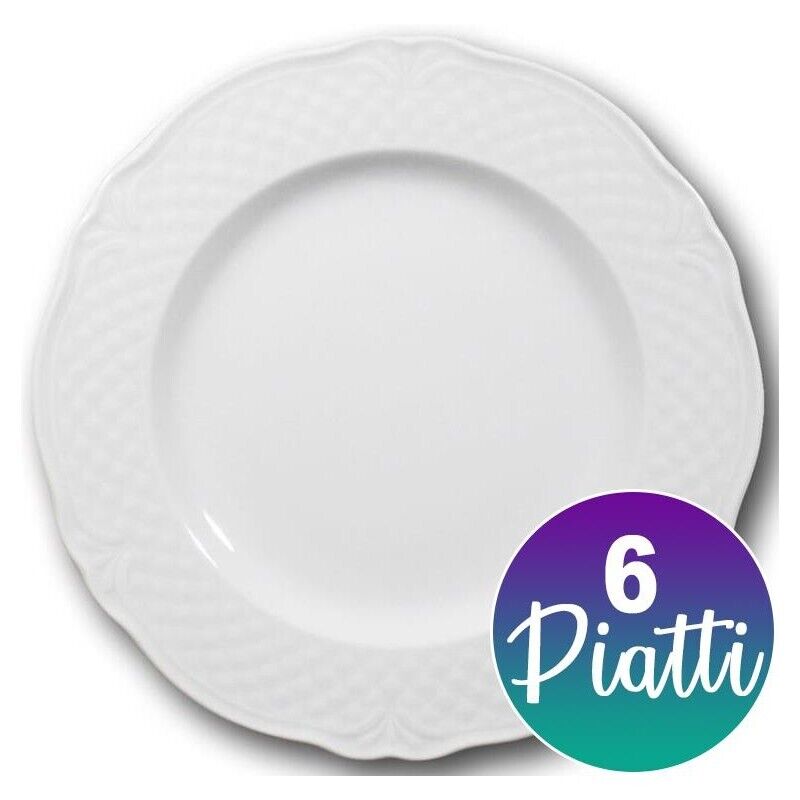 6 PIATTI PIANI MALAGA IN CERAMICA BIANCHI 26 CM