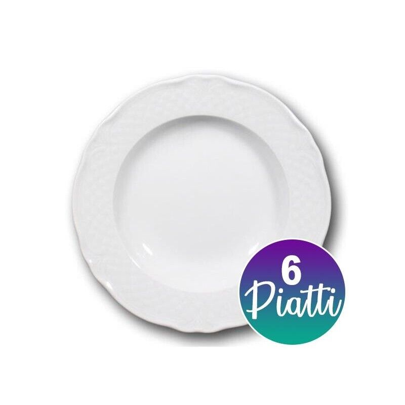 6 PIATTI FONDI IN CERAMICA MALAGA BIANCHI 23CM